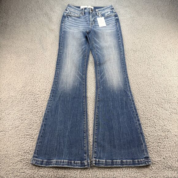 BKE Jeans Denim - BKE Buckle Stella Mid Rise Flare Jeans Womens 26L Blue 26x34 Slim Fit Denim